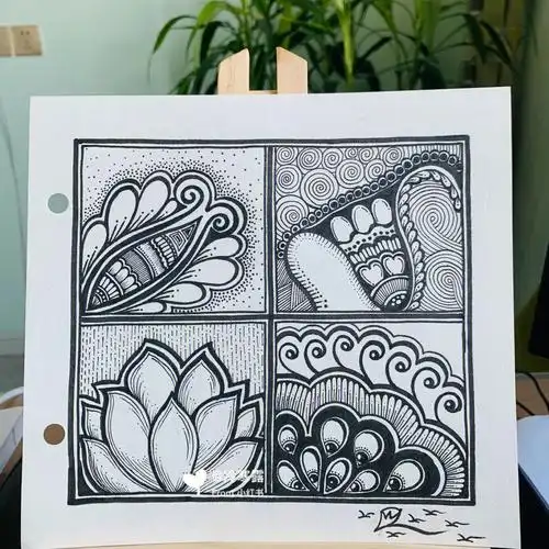 线描含步骤手绘禅绕原创375格子画