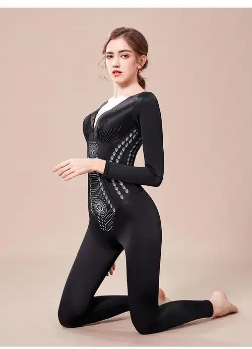 婷美新款长裤长袖女神塑身衣收腹束腰提臀连体衣后脱式束身美体衣肤色