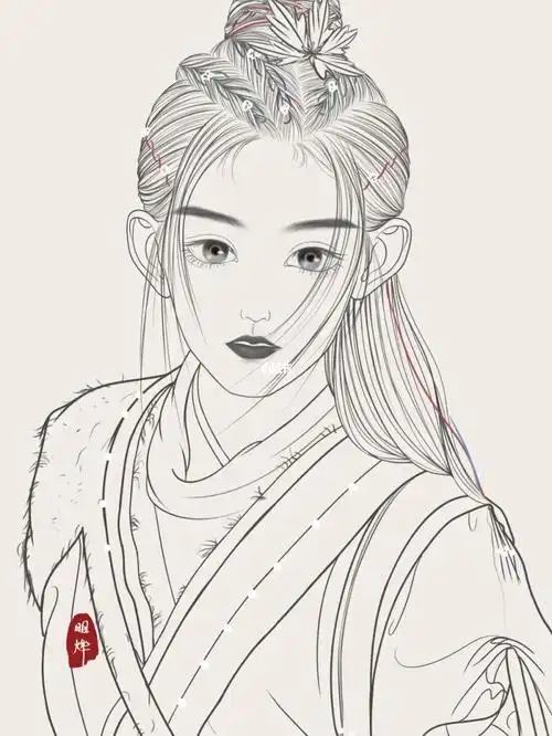 春忍线稿团练课老师:春忍在画画软件:ps继续加油#古风人物  #线稿