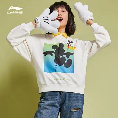 李宁迪士尼米奇联名款卫衣女士2020新款套头圆领宽松休闲针织上衣