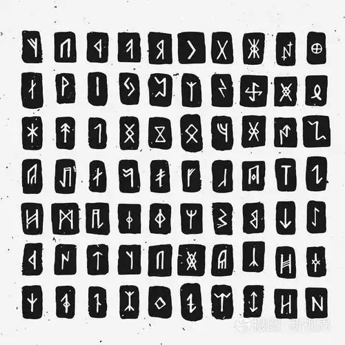 古老的神秘符号, 维京字母白色, 符文字体.带有浅色纹理的矢量插图.