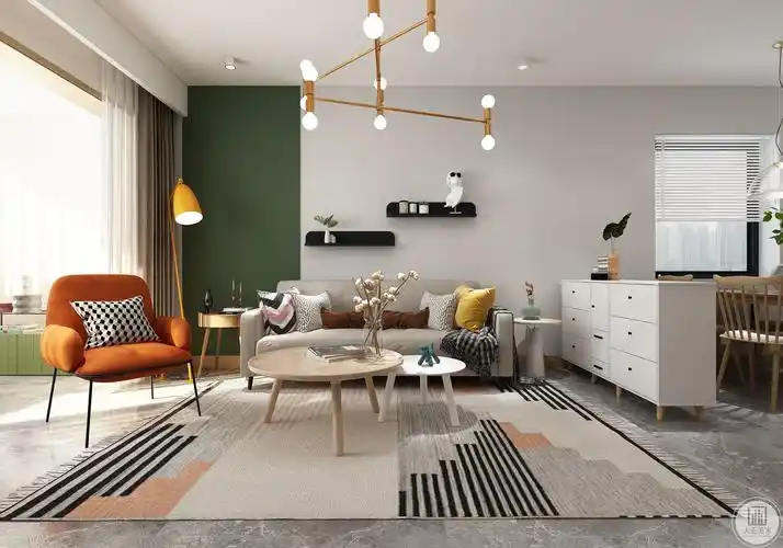 沙发背景墙简单的拼色设计让空间层次分明.