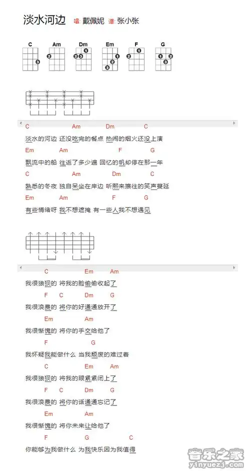戴佩妮《淡水河边》尤克里里弹唱谱