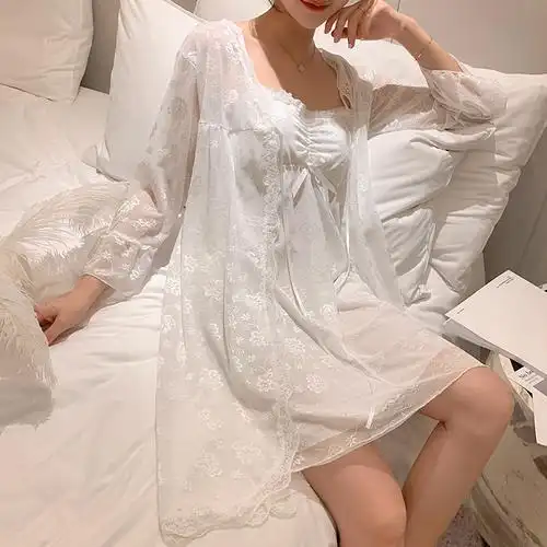 睡衣女夏性感网纱老公蕾丝薄款两件套公主甜美睡裙