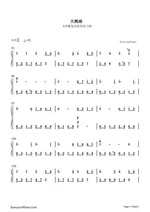 天鹅湖钢琴简谱-数字双手-柴可夫斯基 tchaikovsky