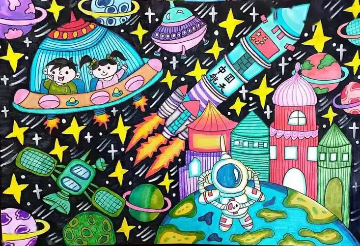 "红领巾爱科学 童心共筑航天梦"主题儿童绘画一等奖作品展示_指导_十
