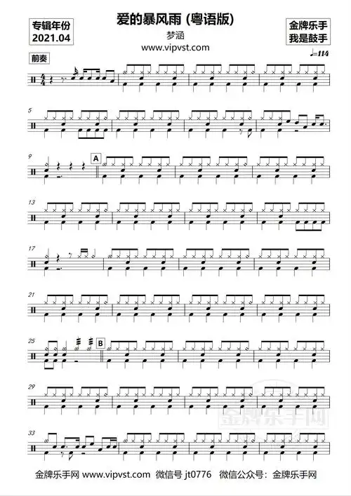 np0017梦涵爱的暴风雨粤语版鼓谱动态15元