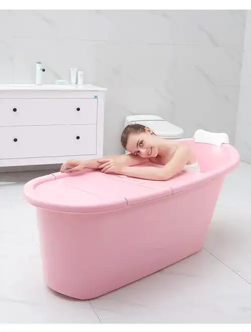 家用洗澡桶大号洗浴盆成人泡澡桶大人全身保温沐浴桶加厚塑料浴筒粉色