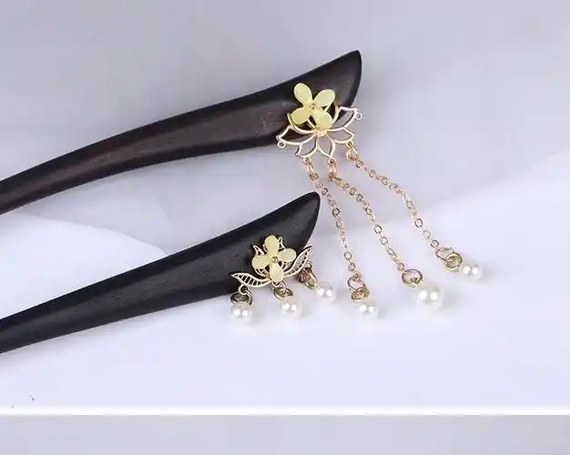 黑檀木簪子简约现代盘发木钗 桂花发簪古风发饰 日常挽发汉服头饰