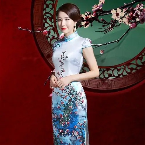 2017春季新款中国风复古经典梅花旗袍修身改良日常时尚长款旗袍裙