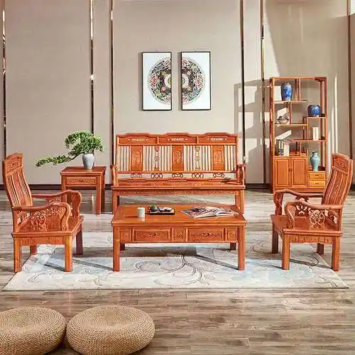 现货速发金花梨木明式沙发组合红木烫蜡沙发全实木中式小户型偏厅