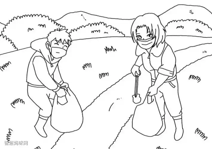 美化环境公益主题简笔画捡垃圾