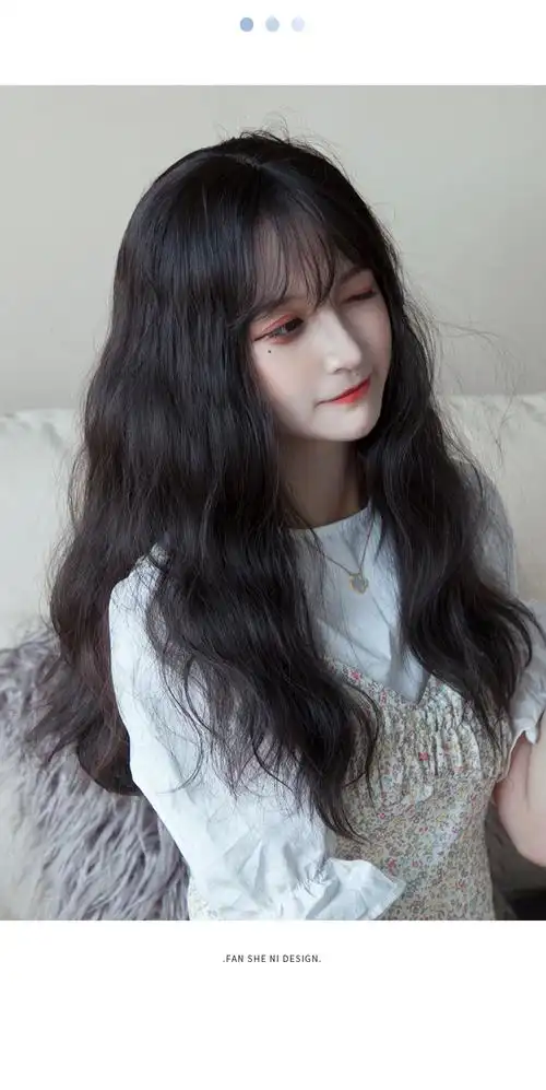 中长泡面羊毛卷假发 微卷发女生长卷发假发女长发自然全头套式 黑棕色