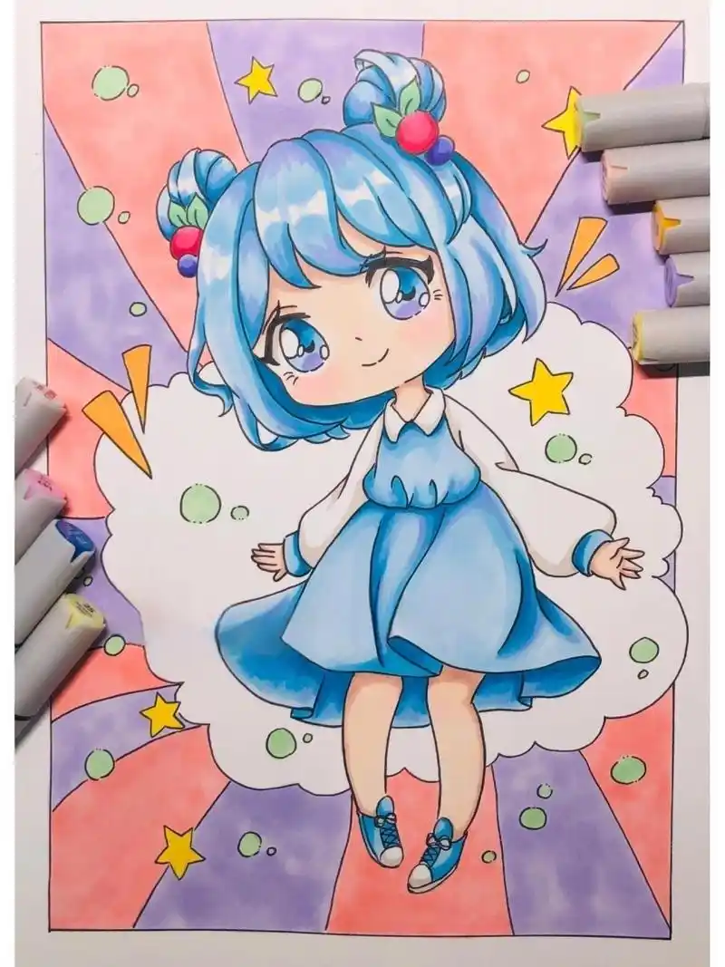 q版动漫|马克笔绘画|每日一绘|动漫女生 马克笔:申内利尔 色号附带在