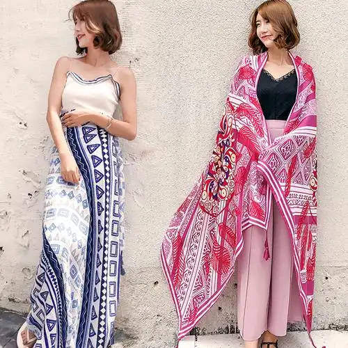 百变海边防晒超大披肩围巾两用夏季女士开车沙滩丝巾雪纺纱巾披风