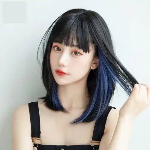 假发挂耳烟灰灰蓝色挑染头发神器发条染发短发日常整顶假发