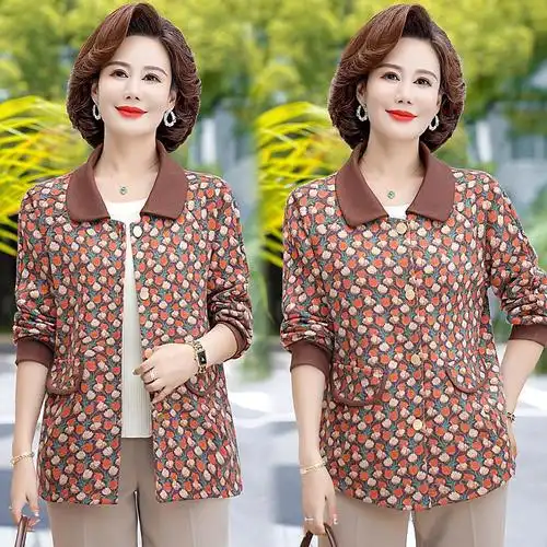 高档外套女妈妈装春秋夹克衫2023新款中老年女装时尚韩版翻领上衣