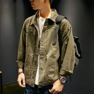 轩凡朵夹克男士工装牛仔外套男春秋季宽松休闲大码牛仔衣加肥加大上