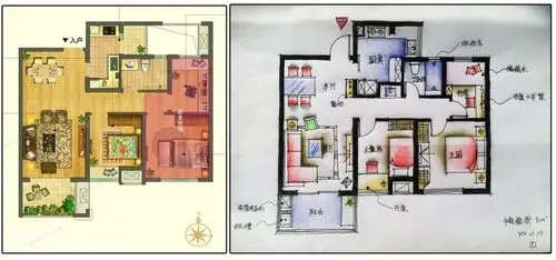 手绘平面方案客厅现代简约客厅设计图片赏析