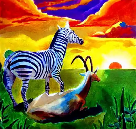 儿童画——夕阳无限好,只是近黄昏