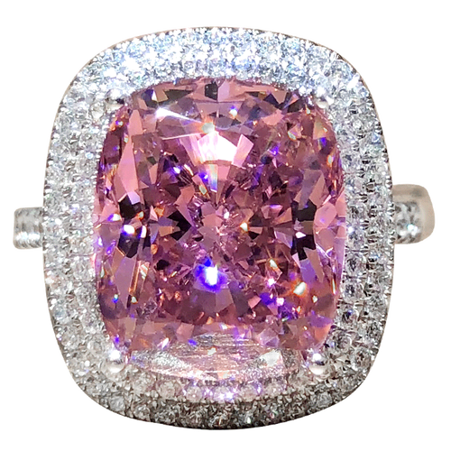 定制18k金pt950仿真钻戒品牌首饰女8克拉鸽子蛋群镶碎钻大气奢华_7折