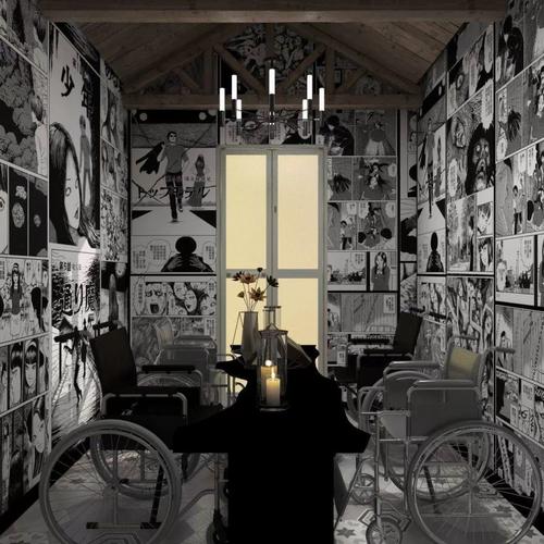 卡通动漫死神墙纸卧室床头背景墙布奶茶店日料店日式黑白漫画壁纸