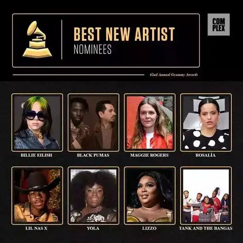 其中,lizzo与billie eilish四大通类(best new artist最佳新人,song