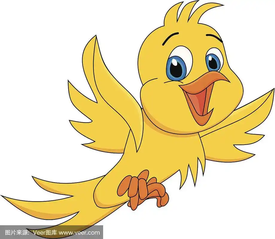可爱的黄色小鸟卡通矢量插图
