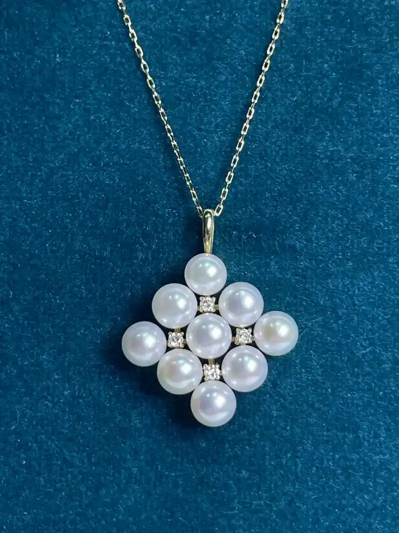 天然海水akoya珍珠项链吊坠18k钻石