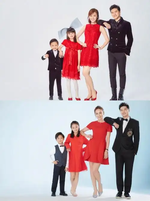 田亮晒全家福庆祝跨年解锁合影新姿势小亮仔比心不情不愿