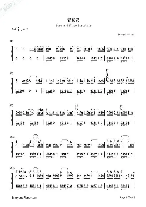 青花瓷钢琴简谱-周杰伦演唱-看谱啦