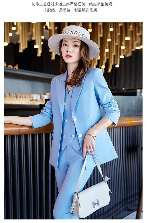 罗蒙romon蓝色小西装外套女春季2022新款气质女神范休闲职业西服套装