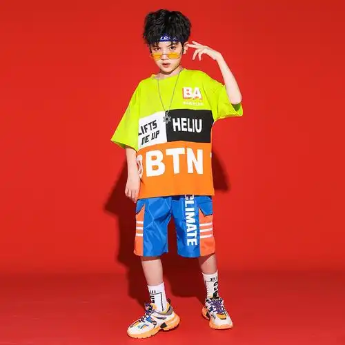 男童六一儿童节演出服街舞服夏小男孩jazz爵士舞童装宽松儿童演出服