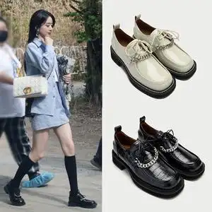 赵丽颖明星同款链条乐福鞋厚底单鞋女2022年春季新款小皮鞋英伦风