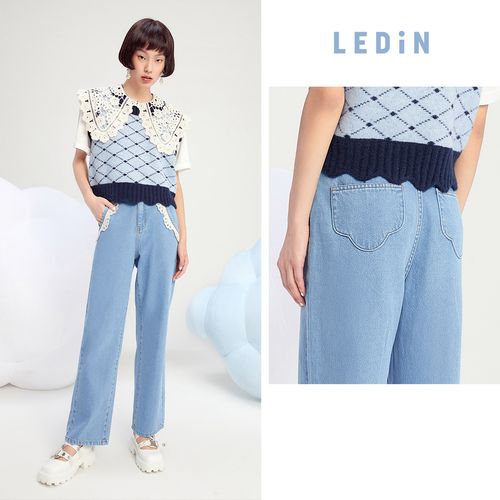 牛仔裤xiaoli设计师系列乐町春夏薄款2022趣味云朵牛仔裤