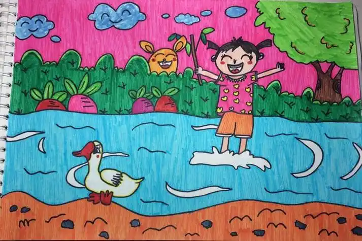 小河怎么画污水小河的简笔画小河流水风景简笔画大全清澈小河上色简笔