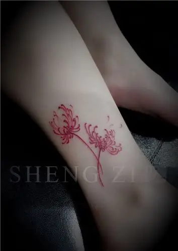 女性小清新脚踝彼岸花纹身
