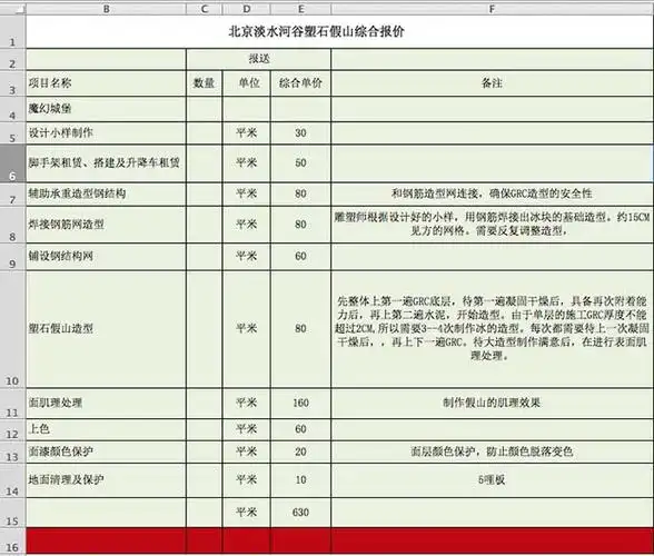 塑石假山价格表