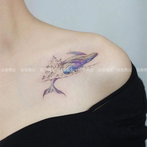 纹身男女 海浪蓝鲸鱼 纹身贴 防水女持久 彩色学生手绘手腕手臂