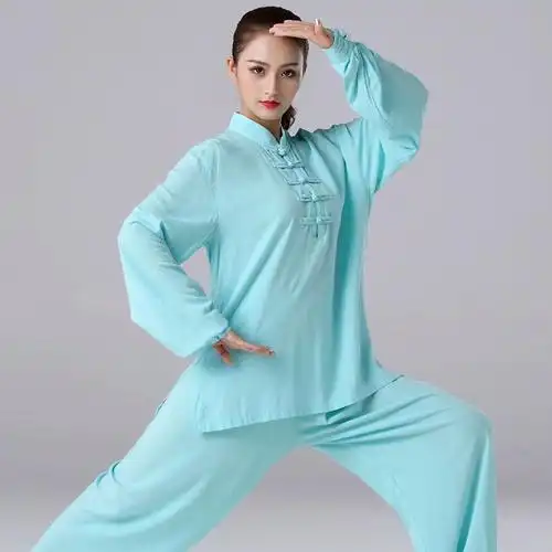 飘逸修身夏季套装棉麻太极服女新款时尚武术太极拳练功服女短袖款