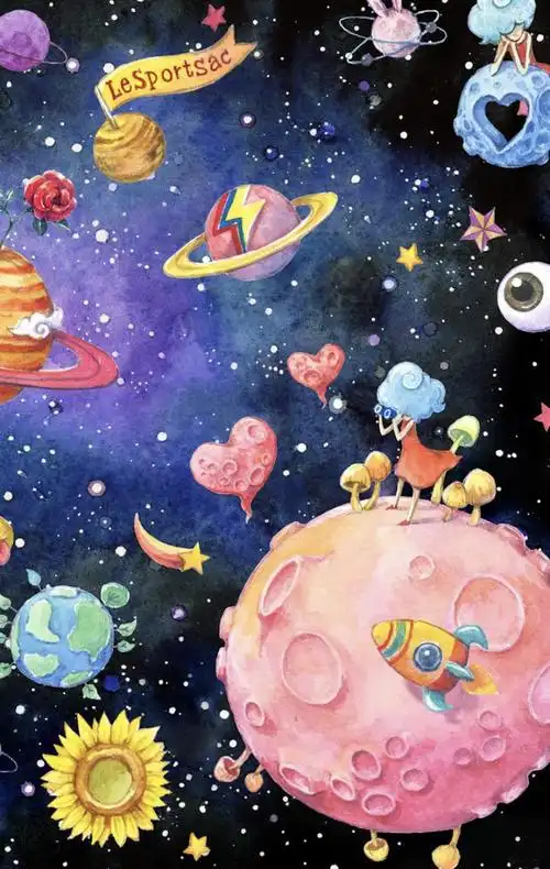 我们看到了太空王子和公主住的美丽星球,各种各样的星球真是太漂亮了
