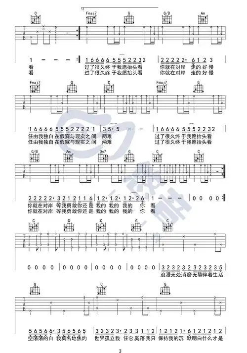 陈粒走马弹唱吉他谱