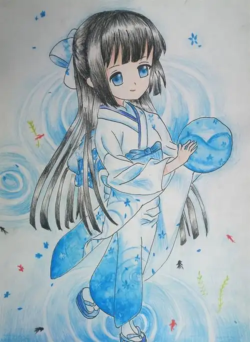 动漫人物儿童画作品欣赏蓝风少女