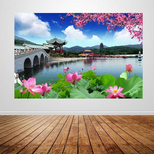 山水风景画定做梅花荷花海报自然风光图宿舍房间书房装饰壁画a4