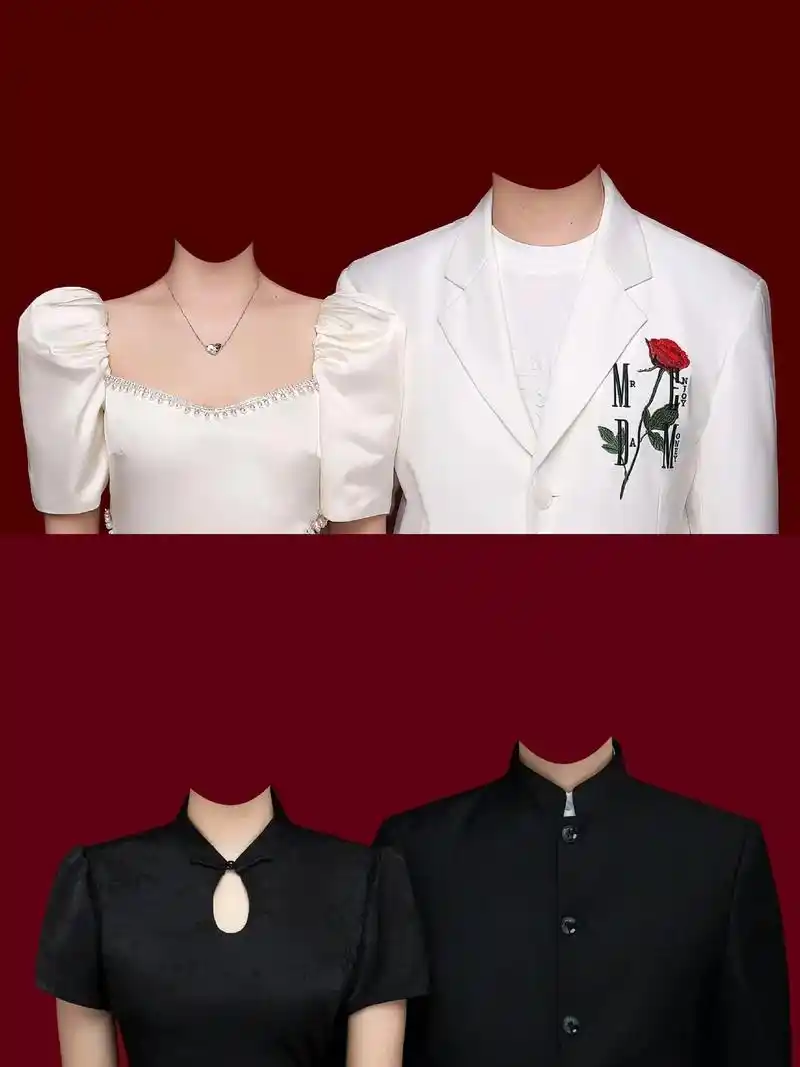 高级感满满结婚红底照模板p图素材.换服装合成,中式情侣领证照 - 抖音