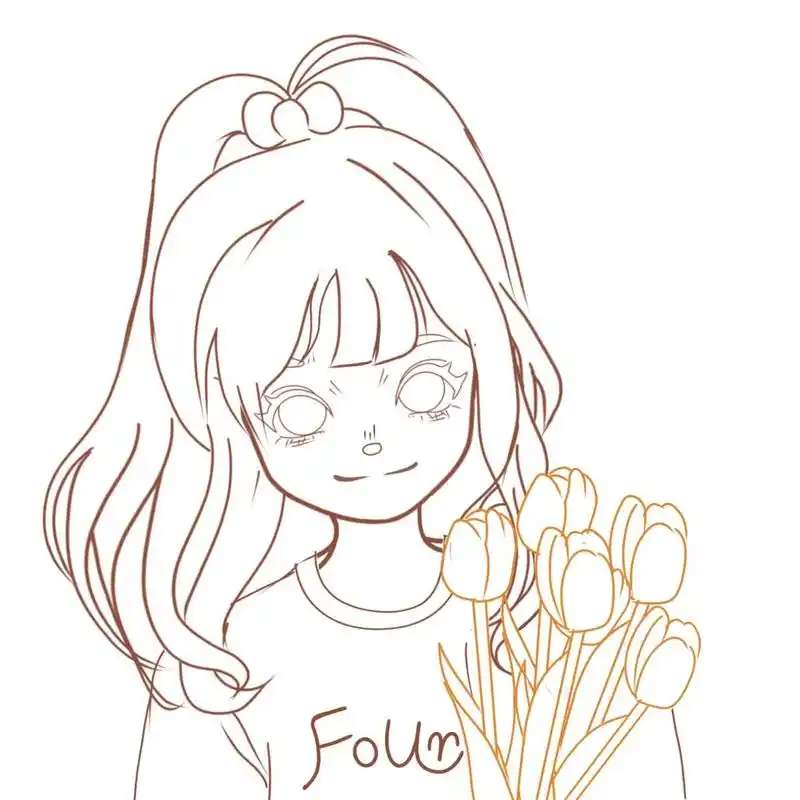 卡通头像 |郁金香女孩来晚了 (附线稿) 可以头像 可以临摹需要注明