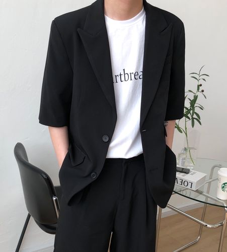 西装套装男坠夏季休闲短裤男士韩版宽松痞帅西服套装