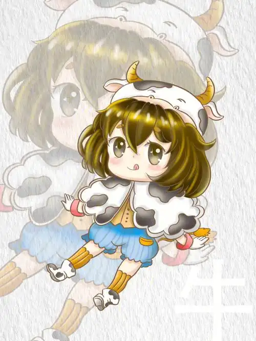 手绘插画十二生肖可爱q版治愈插画之牛