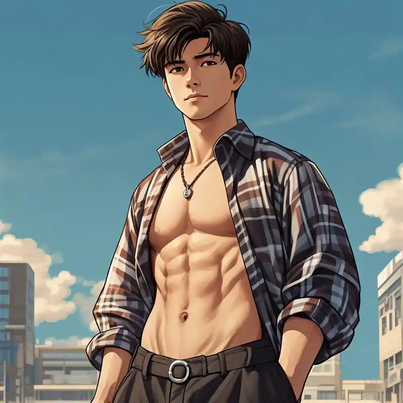 90格子衫腹肌漫画男头像94