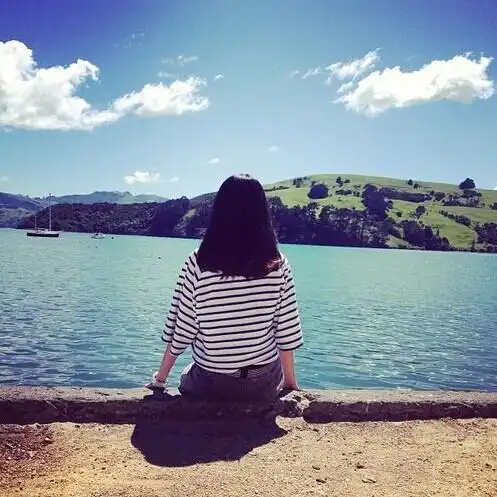 女头 海边 天空 背影 小清新